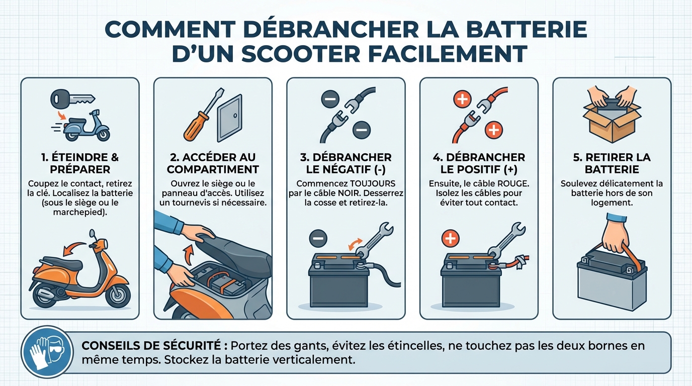 Étapes pour débrancher la batterie d'un scooter