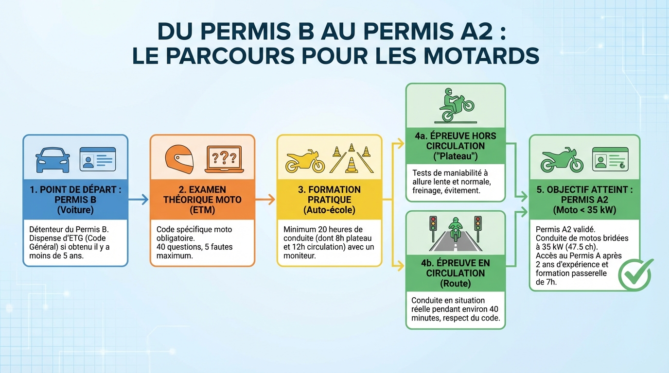 Les étapes pour obtenir le permis A2