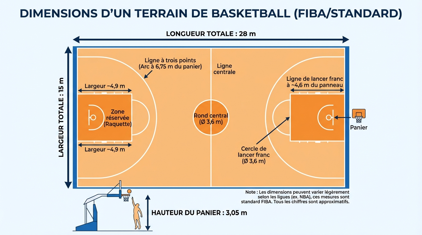 Dimensions d'un terrain de basketball : tout ce qu'il faut savoir 1 Normes officielles des dimensions