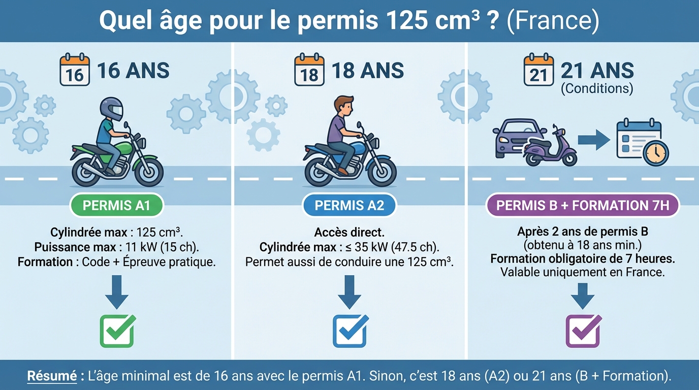 Quel âge faut-il pour obtenir le permis 125 ? 1 Âge minimum requis